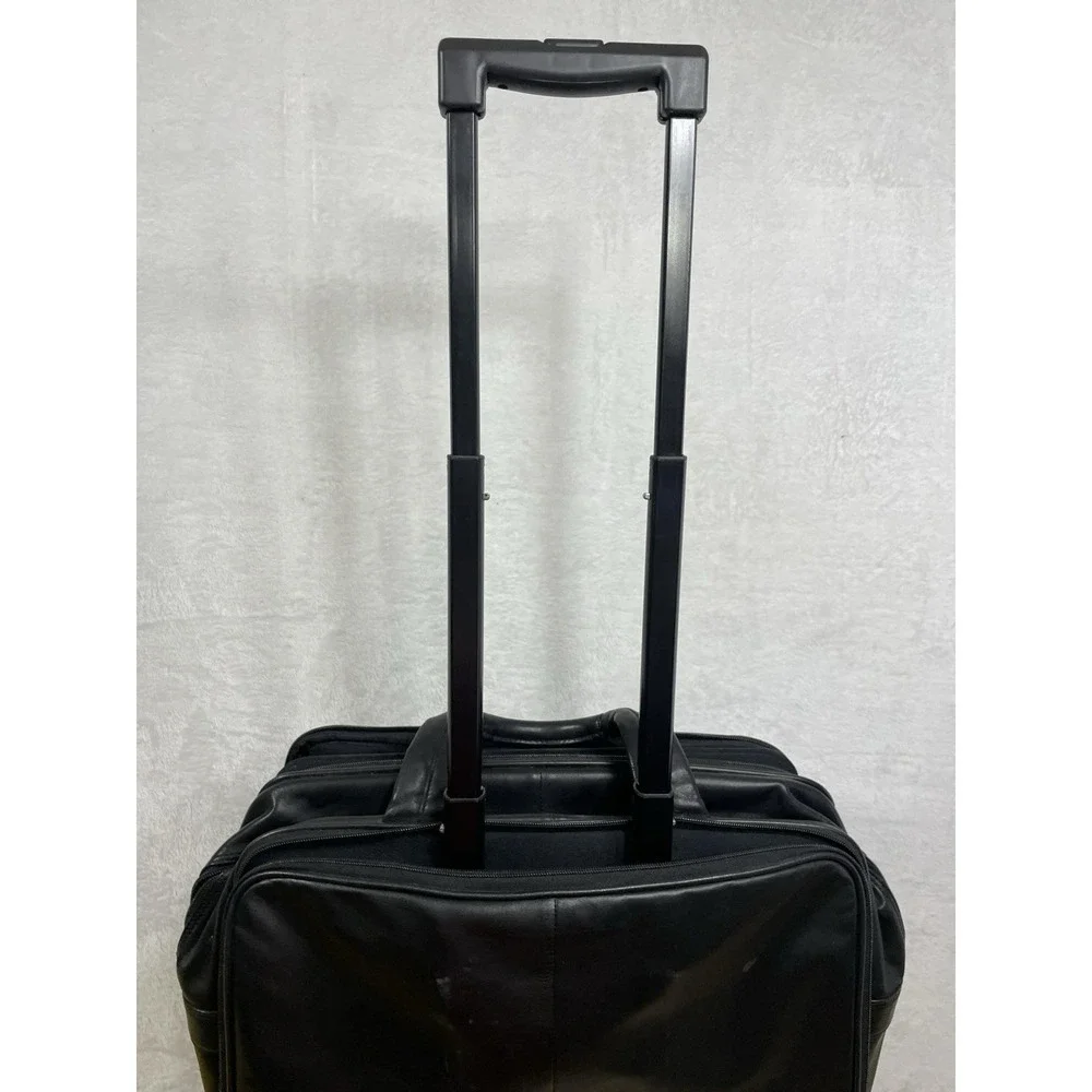 Levenger Evanger Leather Rolling Briefcase Laptop Bag Wheels Telescoping Handle